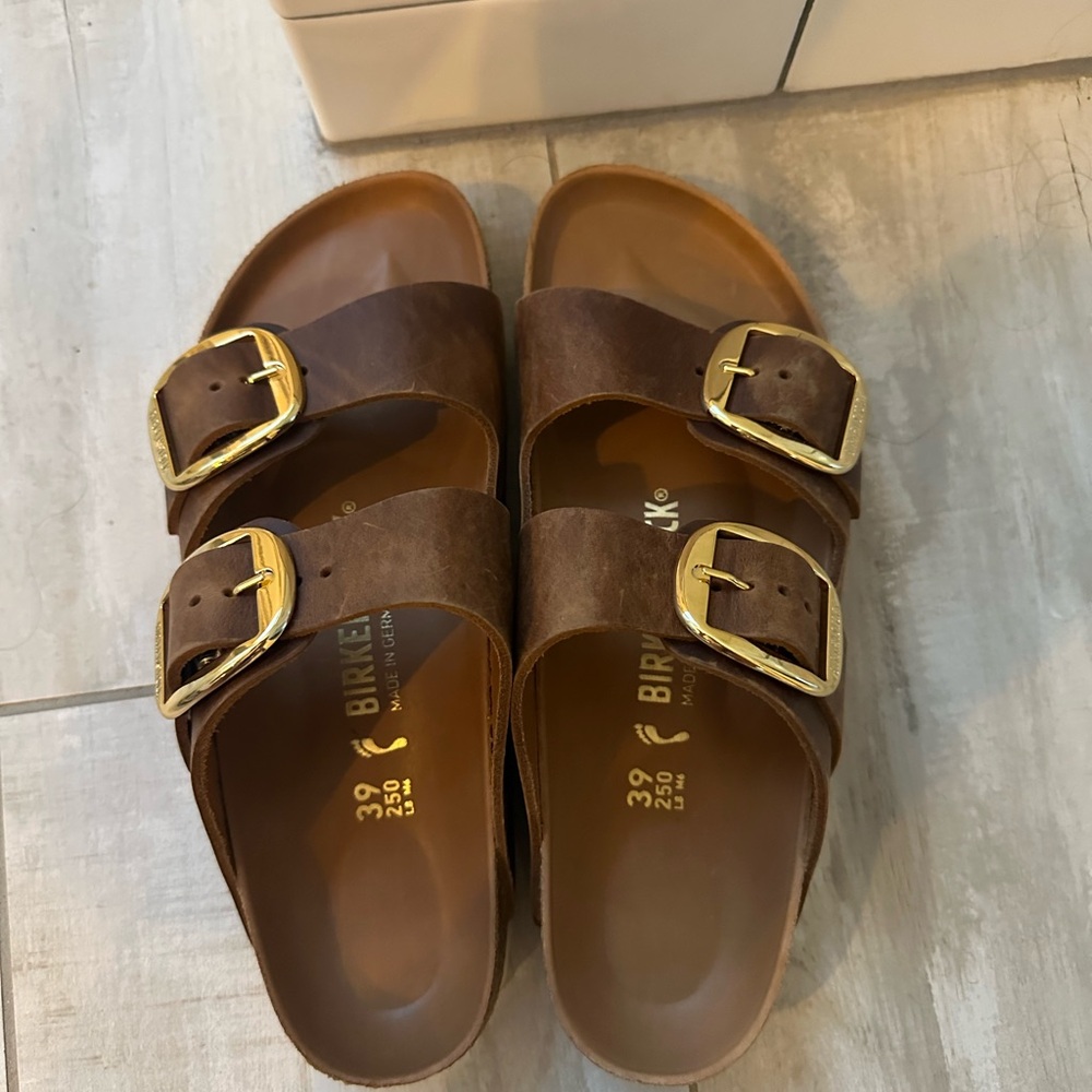Birkenstock Cognac Leather Sandals - Picture 3 of 4